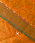 Turmeric Orange Mirror Embroidered Semi Chanderi Saree