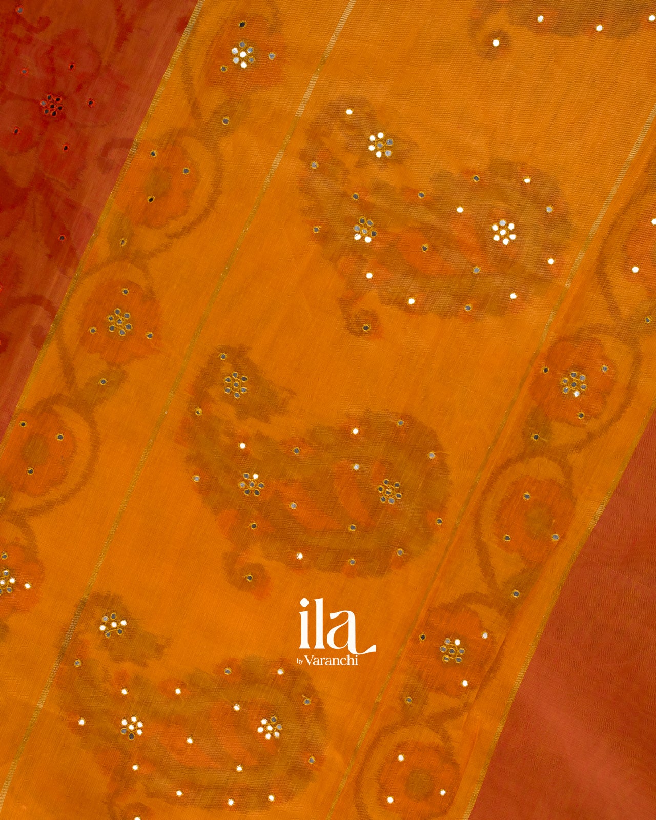 Rust Orange Mirror Embroidered Semi Chanderi Saree