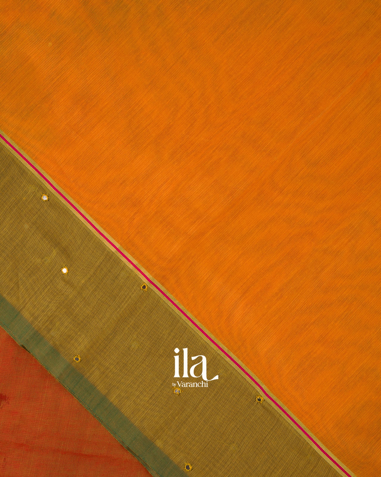 Rust Orange Mirror Embroidered Semi Chanderi Saree