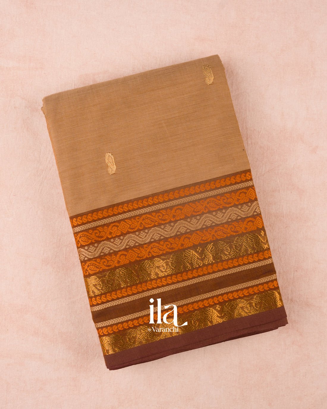Light Brown Pure Chettinad Cotton Handloom Saree