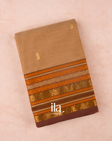 Light Brown Pure Chettinad Cotton Handloom Saree