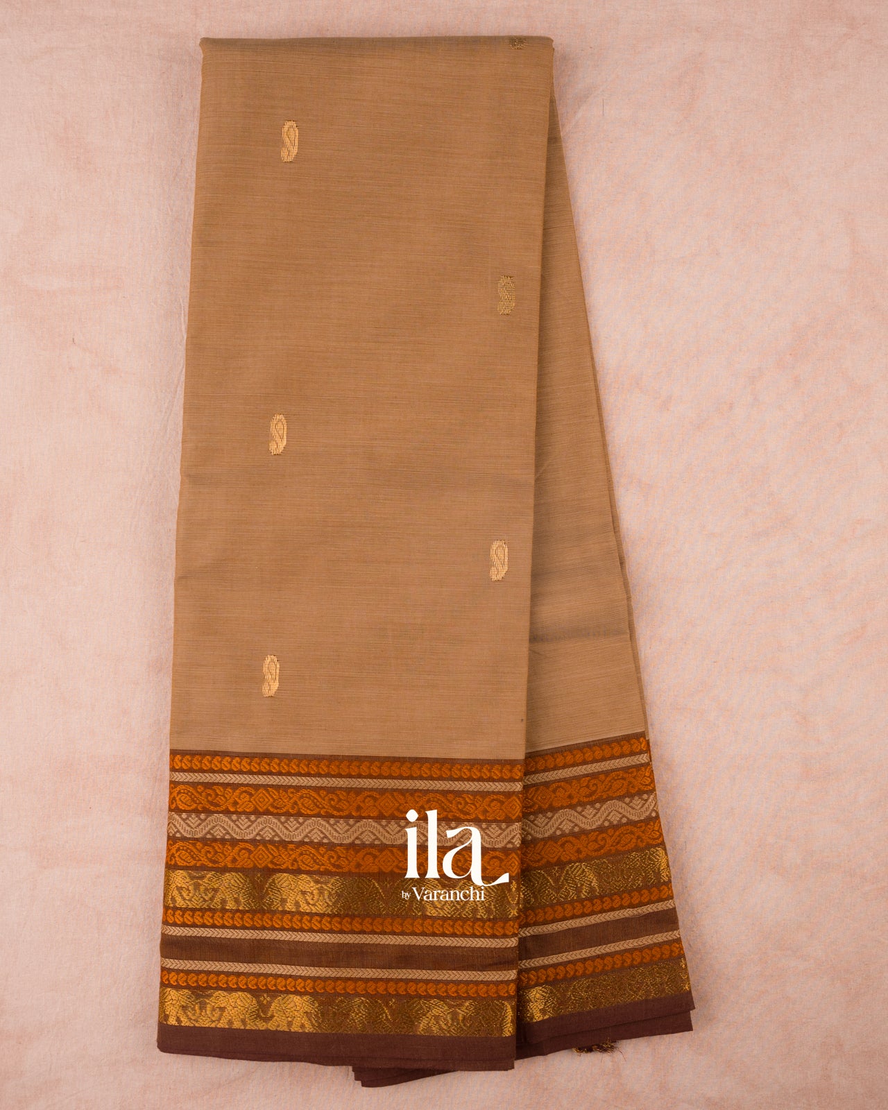 Light Brown Pure Chettinad Cotton Handloom Saree