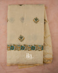 Ivory Floral Embroidered Semi Linen Saree