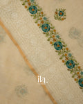 Ivory Floral Embroidered Semi Linen Saree