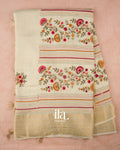Off White Floral Embroidered Dola Silk Saree