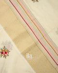 Off White Floral Embroidered Dola Silk Saree