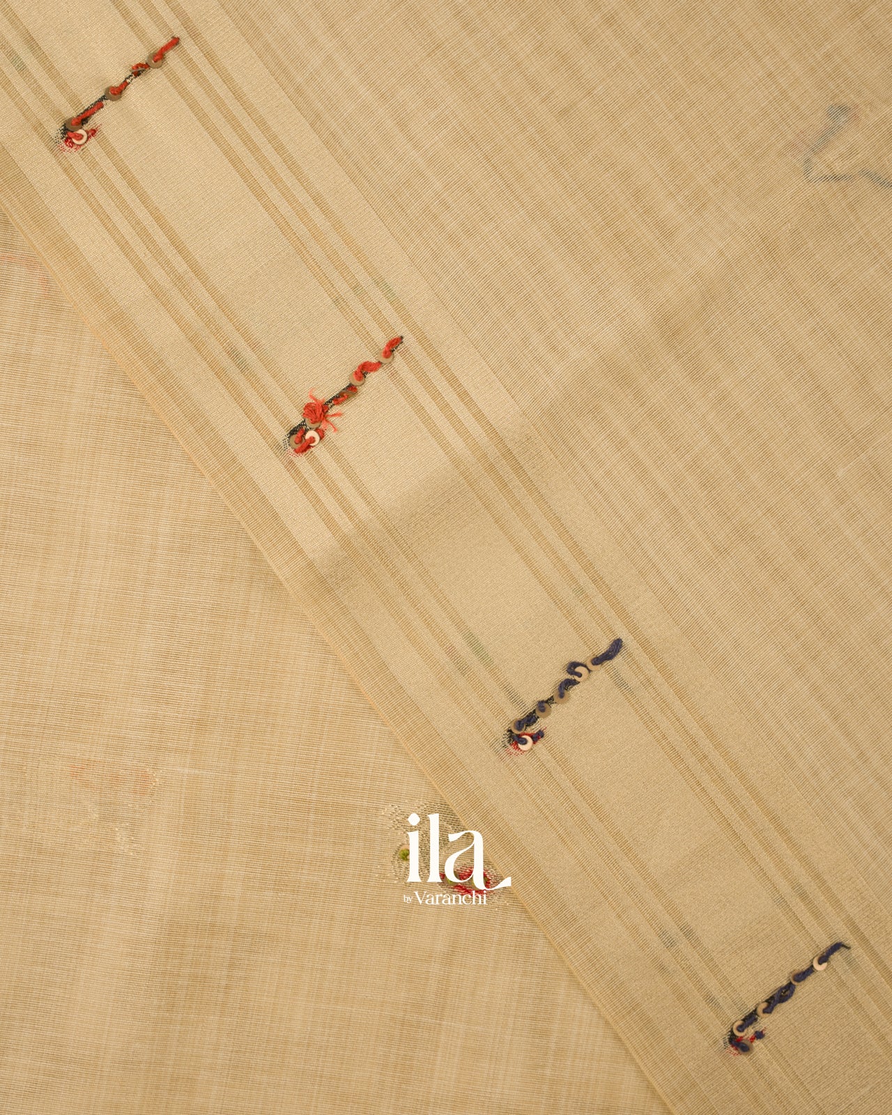 Ivory Sequin Embroidery Semi CottonTissue Saree