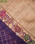 Purple Checkered Kalamkari Printed Semi Tussar Saree — Blouse