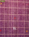 Purple Checkered Kalamkari Printed Semi Tussar Saree — Body
