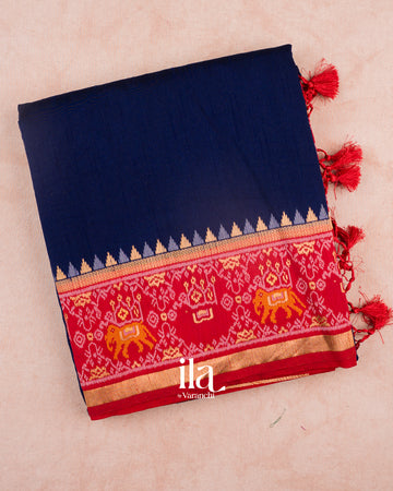 Navy Blue Semi Mulberry Silk Saree