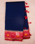 Navy Blue Pure Semi Mulberry Saree