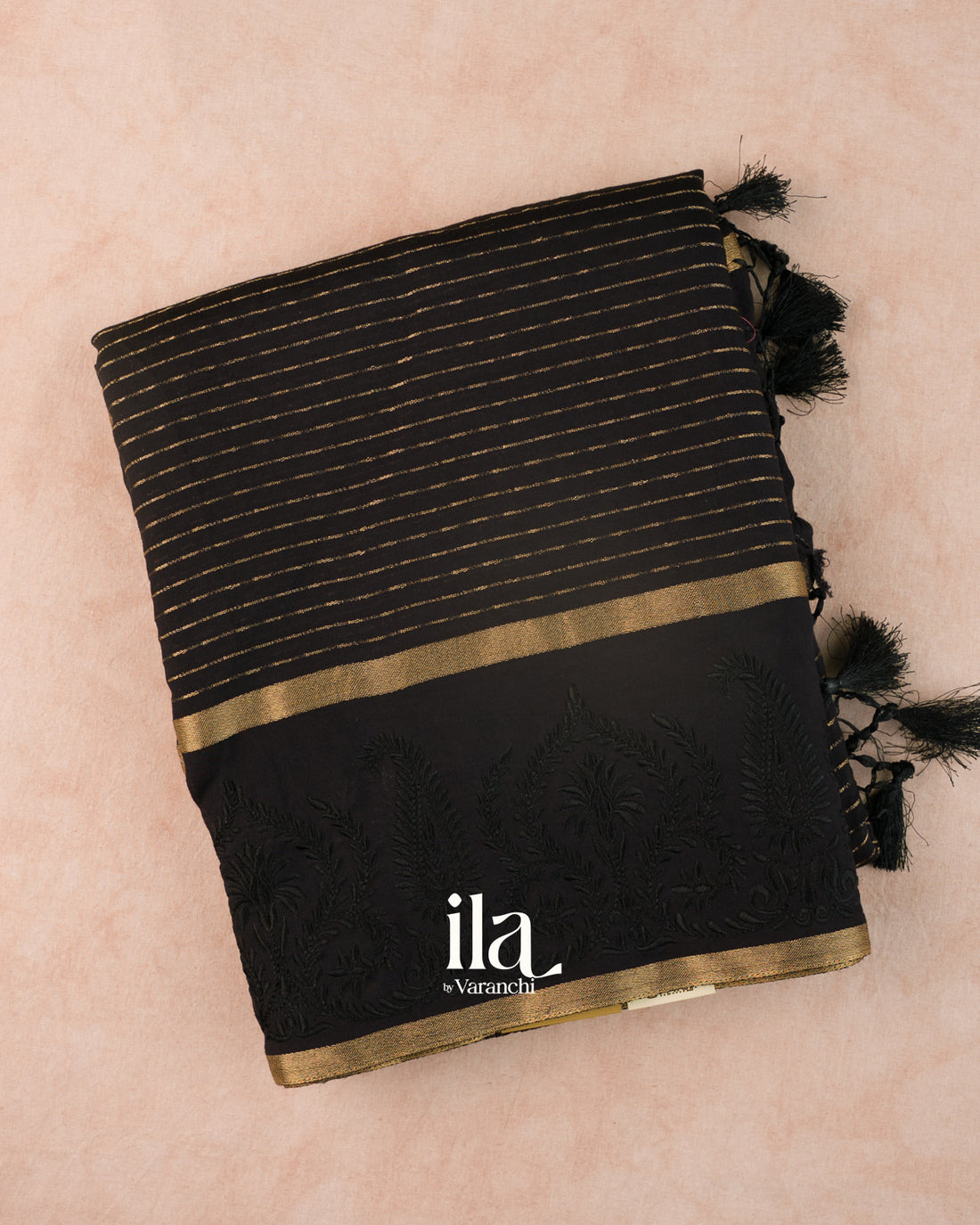 Black Striped Thread Bordered Assam Silk Saree