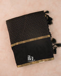 Black Striped Thread Bordered Assam Silk Saree