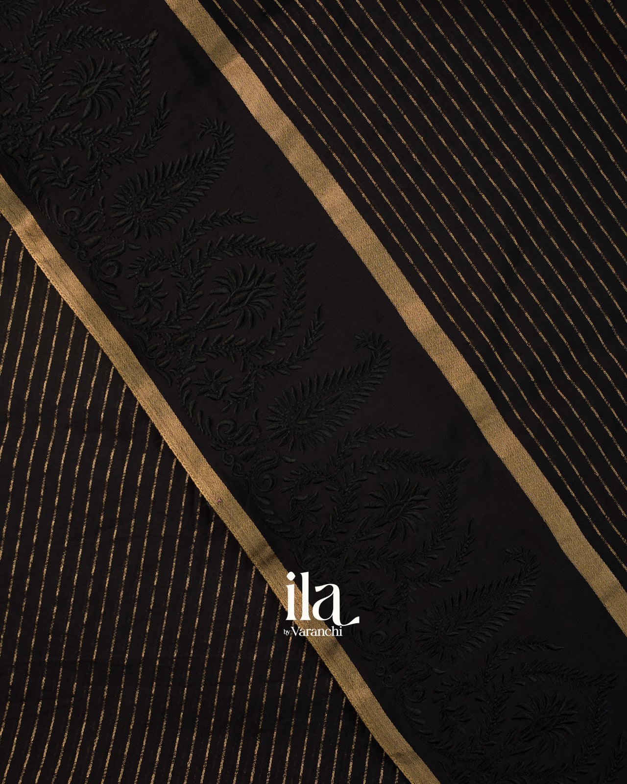 Black Striped Thread Bordered Assam Silk Saree