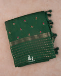 Bottle Green Floral Embroidered Assam Silk Saree