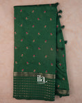 Bottle Green Floral Embroidered Assam Silk Saree