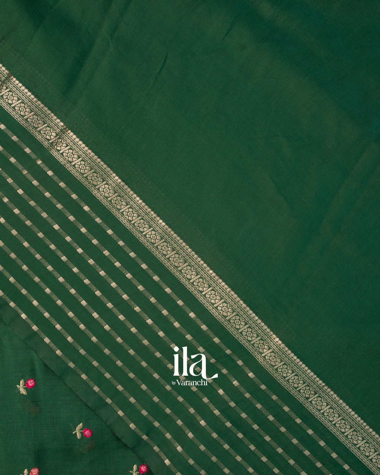 Bottle Green Floral Embroidered Assam Silk Saree