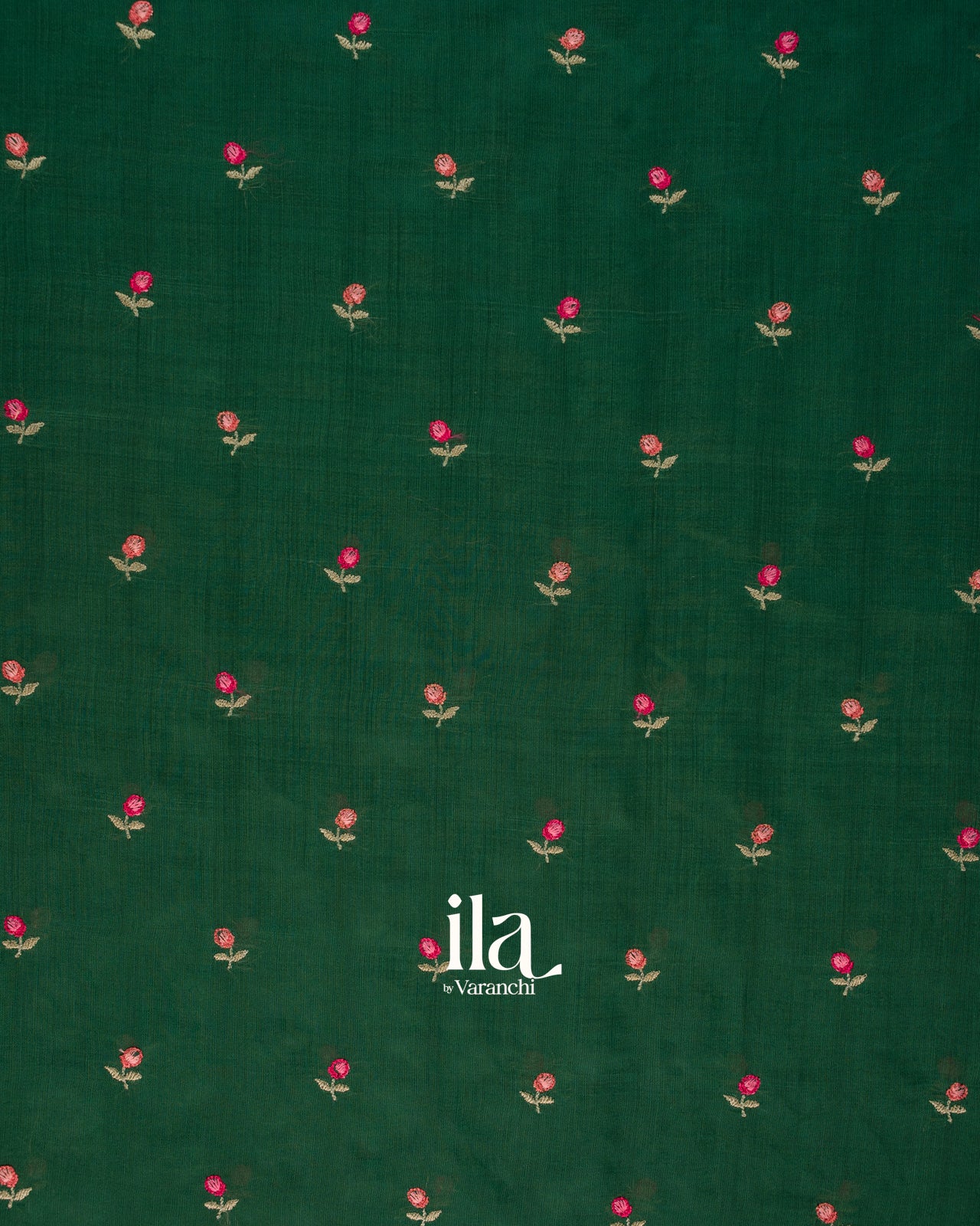 Bottle Green Floral Embroidered Assam Silk Saree
