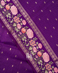 Purple Striped and Floral Embroidered Assam Silk Saree