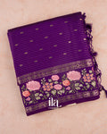 Purple Striped and Floral Embroidered Assam Silk Saree