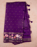 Purple Striped and Floral Embroidered Assam Silk Saree