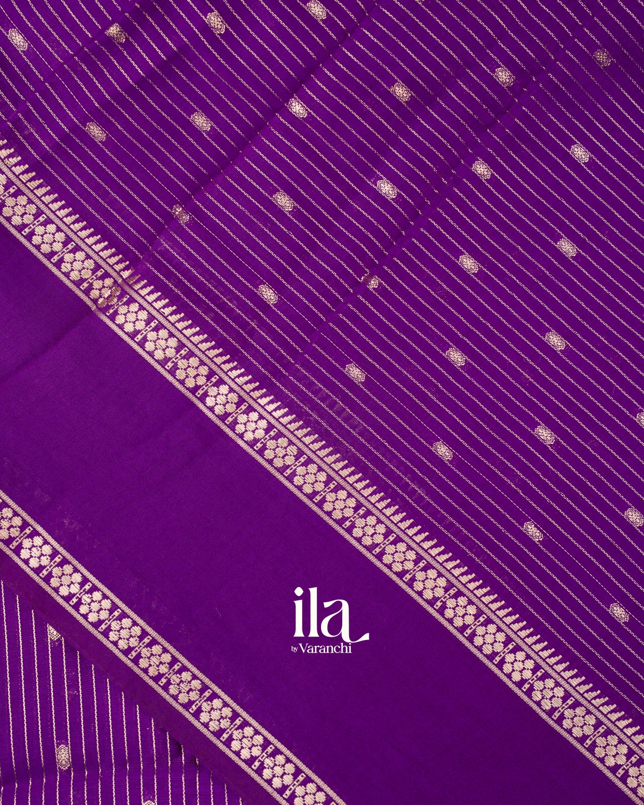 Purple Striped and Floral Embroidered Assam Silk Saree