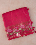 Rani Pink Striped Parsi Embroidered Assam Silk Saree