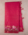Rani Pink Striped Parsi Embroidered Assam Silk Saree