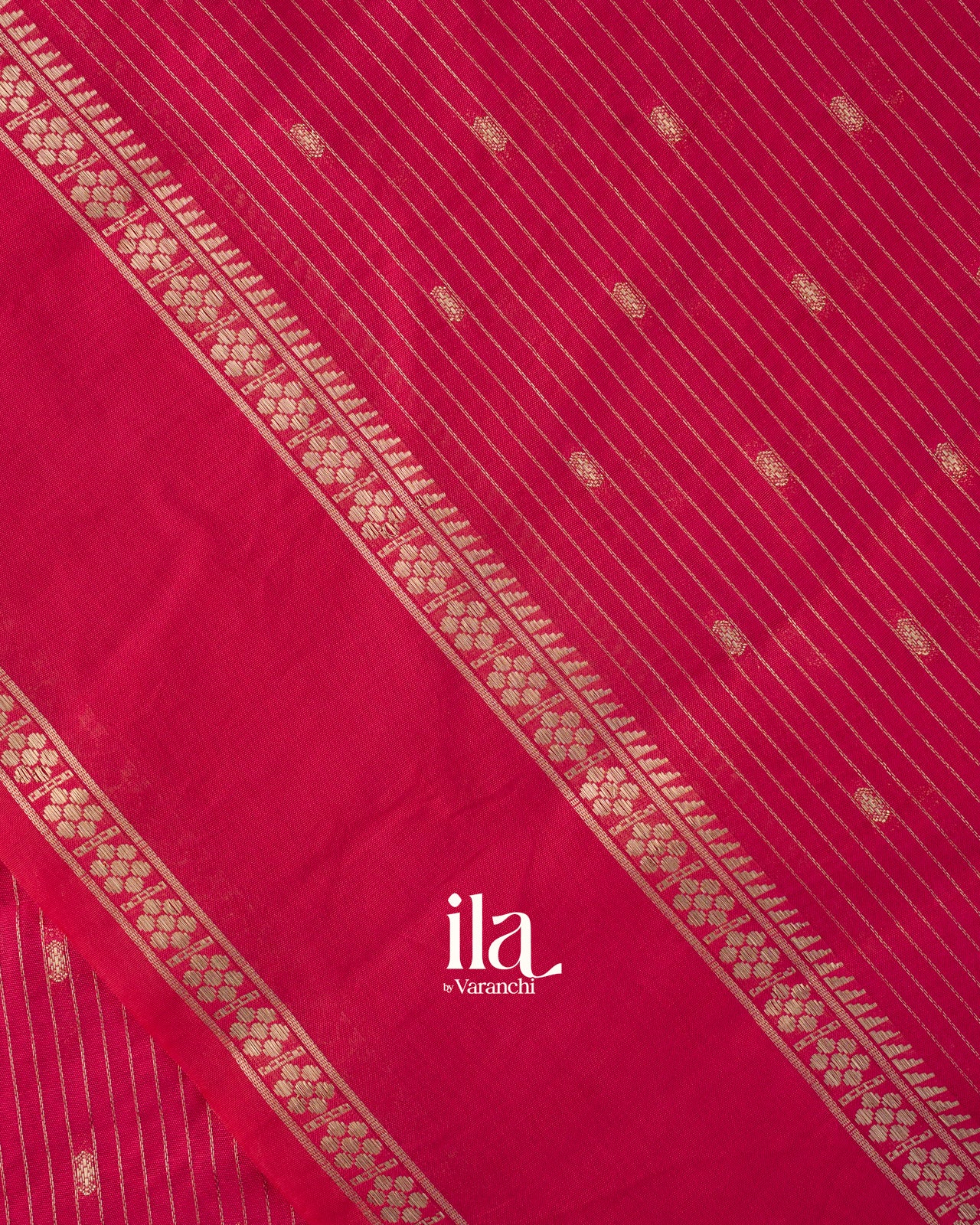 Rani Pink Striped Parsi Embroidered Assam Silk Saree
