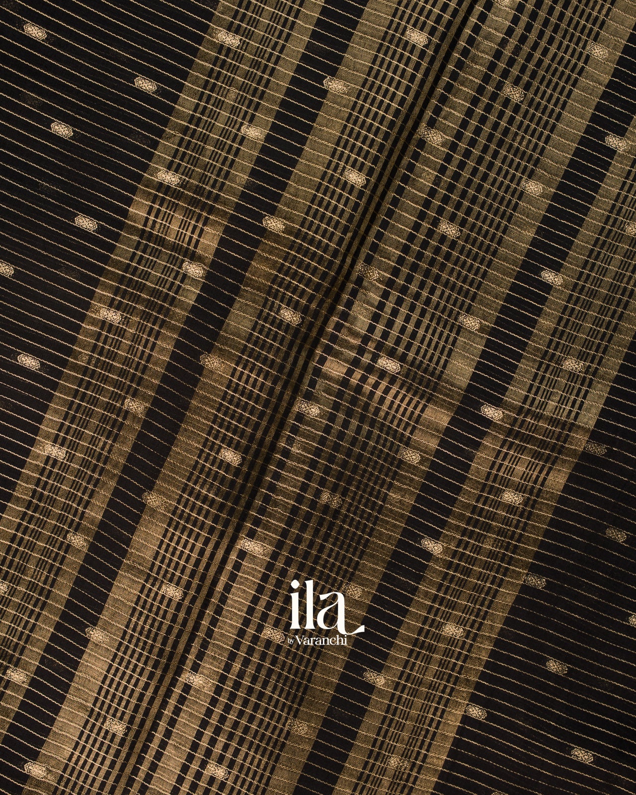 Black Striped Parsi Embroidered Border Assam Silk Saree