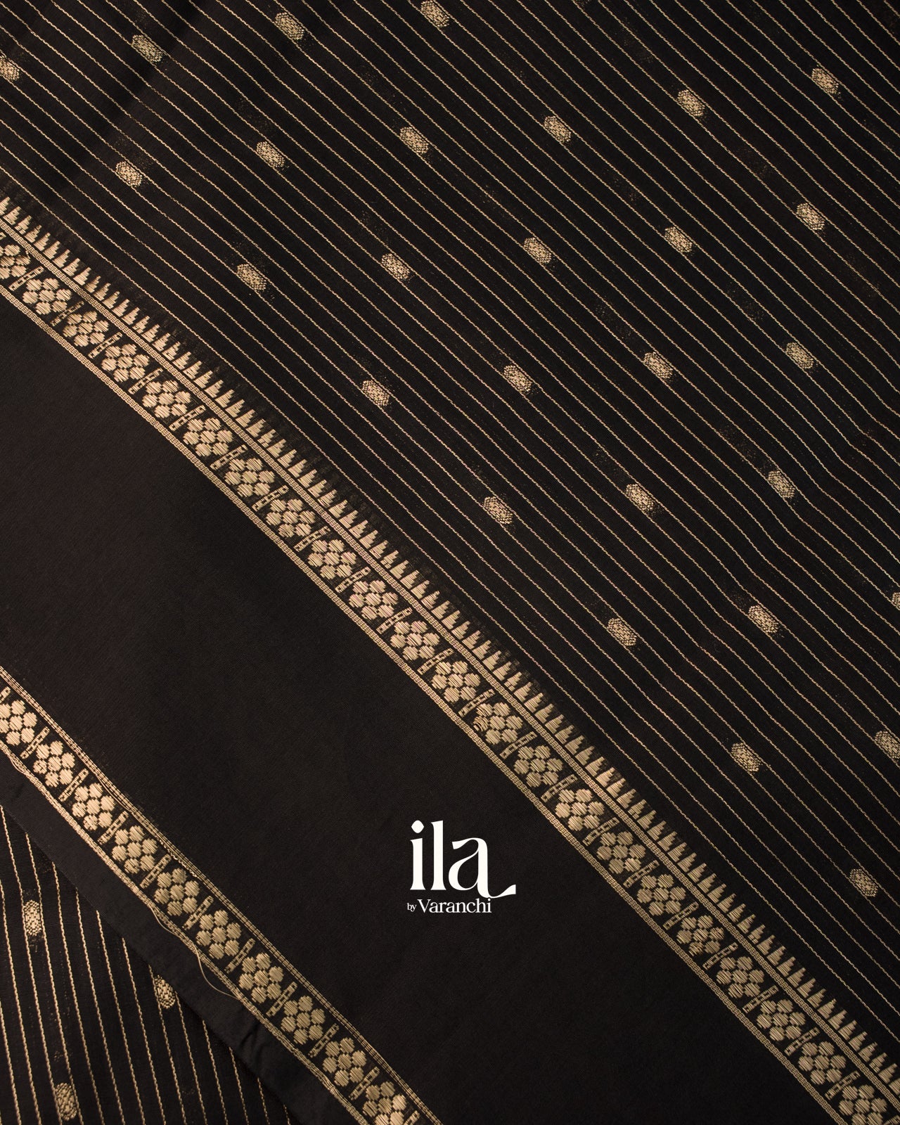Black Striped Parsi Embroidered Border Assam Silk Saree
