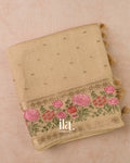 Beige Striped Parasi Floral Embroidered Assam Silk Saree