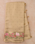 Beige Striped Parasi Floral Embroidered Assam Silk Saree