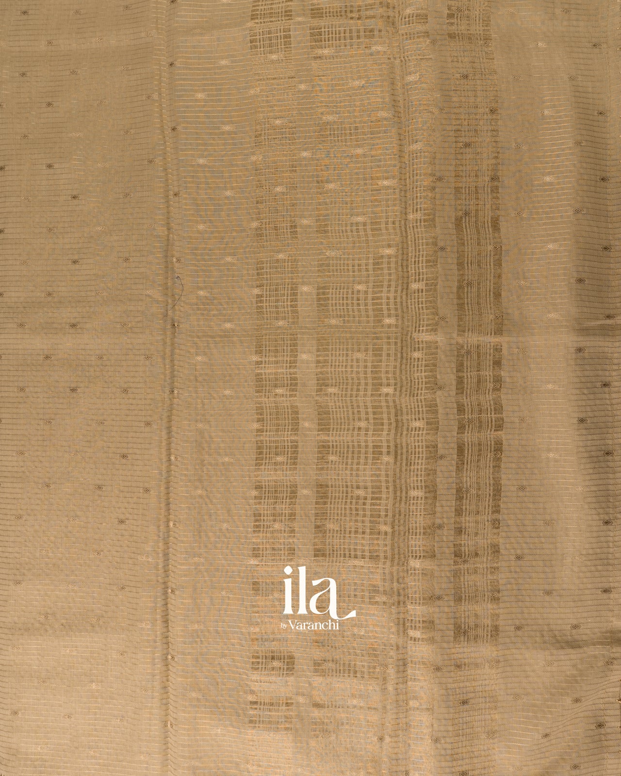 Beige Striped Parasi Floral Embroidered Assam Silk Saree