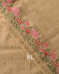 Beige Striped Parasi Floral Embroidered Assam Silk Saree