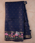 Navy Blue Striped Parsi Embroidered Border Assam Silk Saree