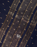 Navy Blue Striped Parsi Embroidered Border Assam Silk Saree