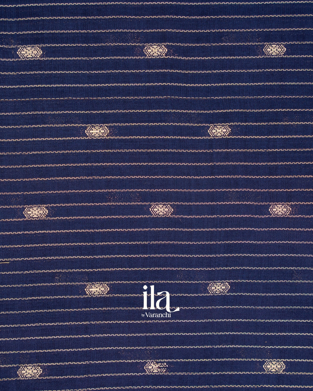 Navy Blue Striped Parsi Embroidered Border Assam Silk Saree