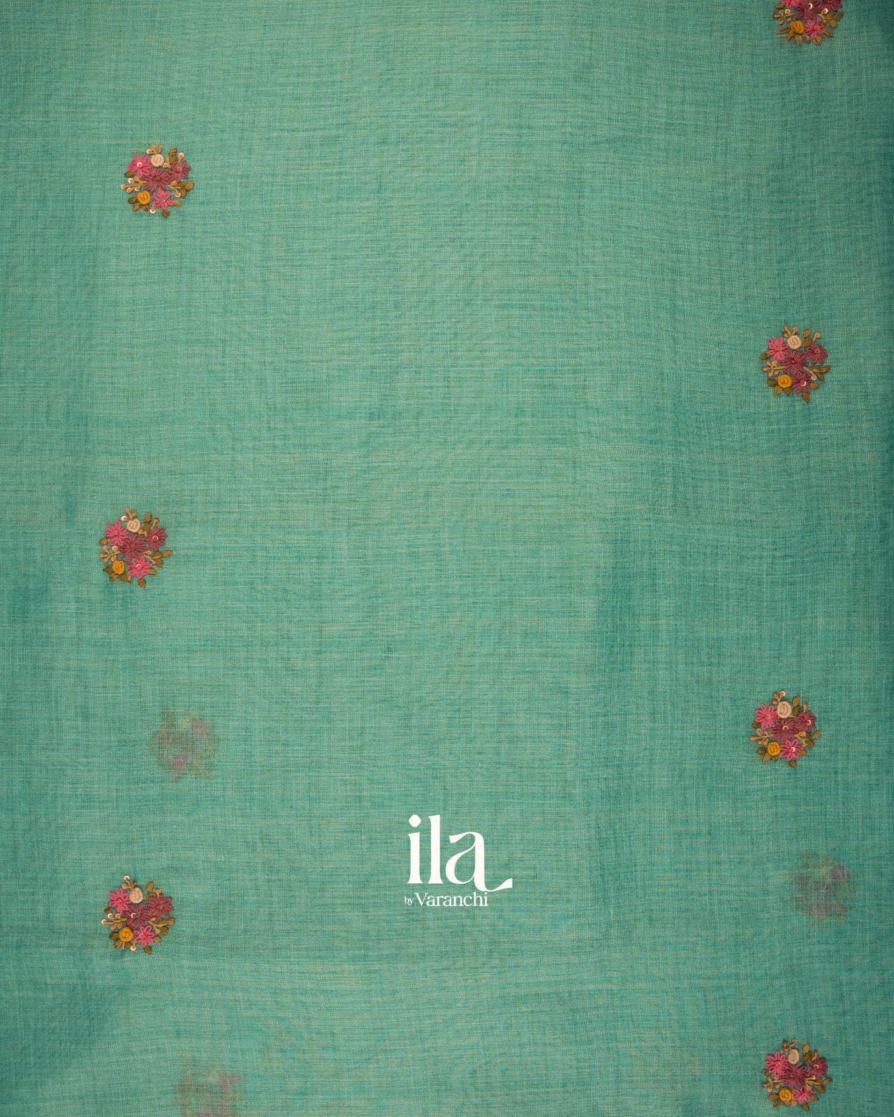 Sea Green Embroidered Floral Semi Linen Saree
