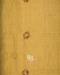 Mustard Yellow Floral Embroidered Semi Linen Saree