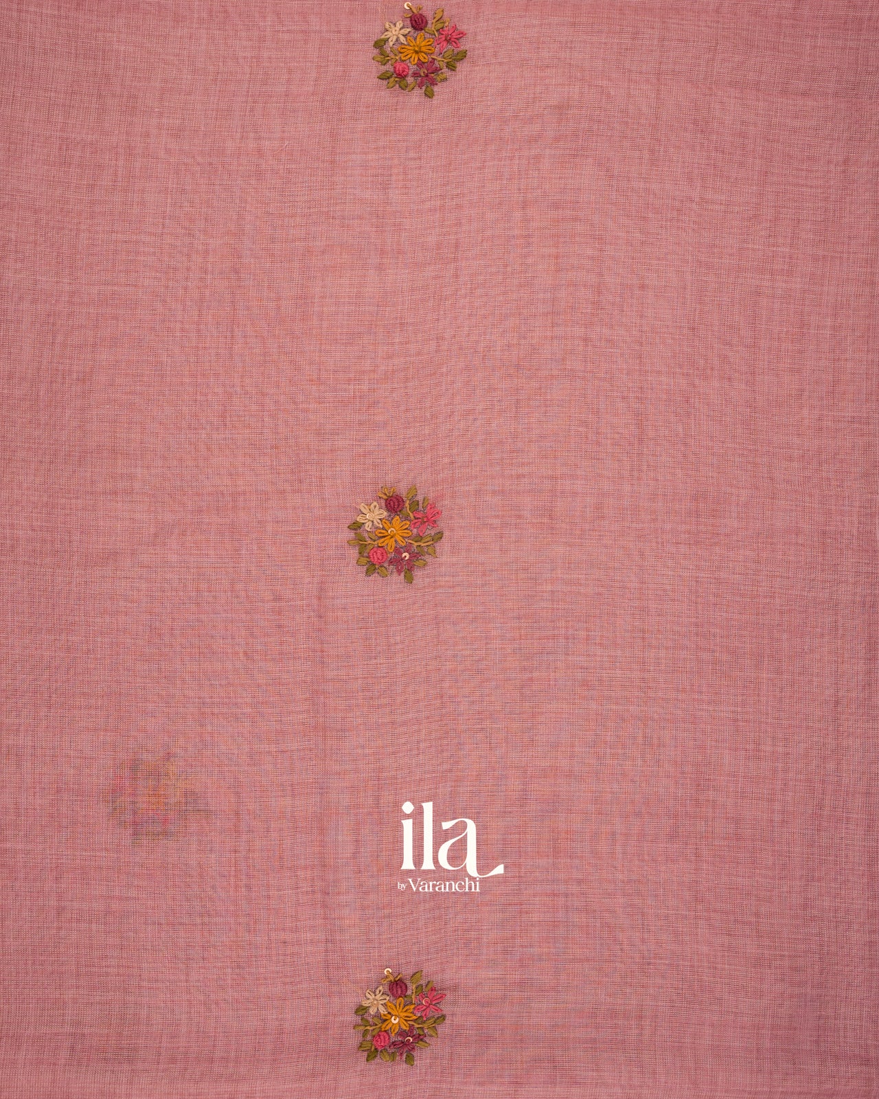 Onion Pink Floral Embroidered Floral Semi Linen Saree