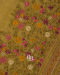 Mustard Yellow Floral Embroidered Semi Linen Saree