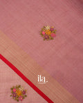 Onion Pink Floral Embroidered Floral Semi Linen Saree