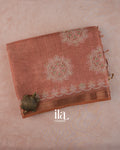 Terracotta Floral Printed and Aaree Work Semi Linen Saree