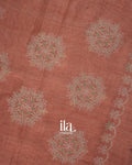 Terracotta Floral Printed and Aaree Work Semi Linen Saree