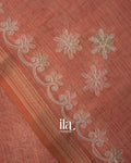 Terracotta Floral Printed and Aaree Work Semi Linen Saree