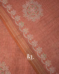 Terracotta Floral Printed and Aaree Work Semi Linen Saree