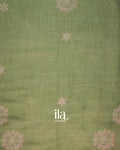 Sage Green Floral Printed and Aaree Work Semi Linen Saree