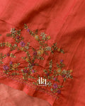 Rust Orange Floral Embroidered with Ombre-dyed Semi Tussar Saree