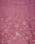 Mauve Pink Floral Printed and Aaree Work Semi Linen Saree